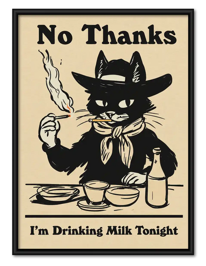 Cowboy Cat Drinking Milk Wall Art