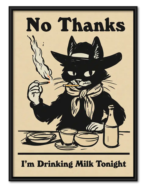 Cowboy Cat Drinking Milk Wall Art