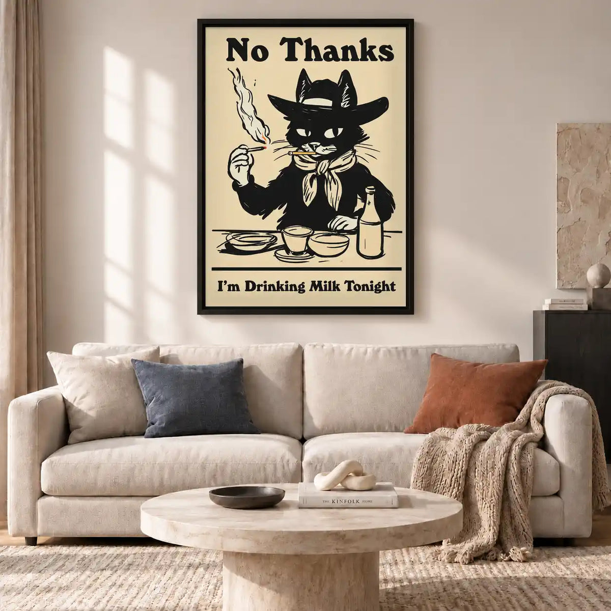 Cowboy Cat Drinking Milk Wall Art 2