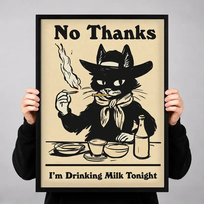 Cowboy Cat Drinking Milk Wall Art 3