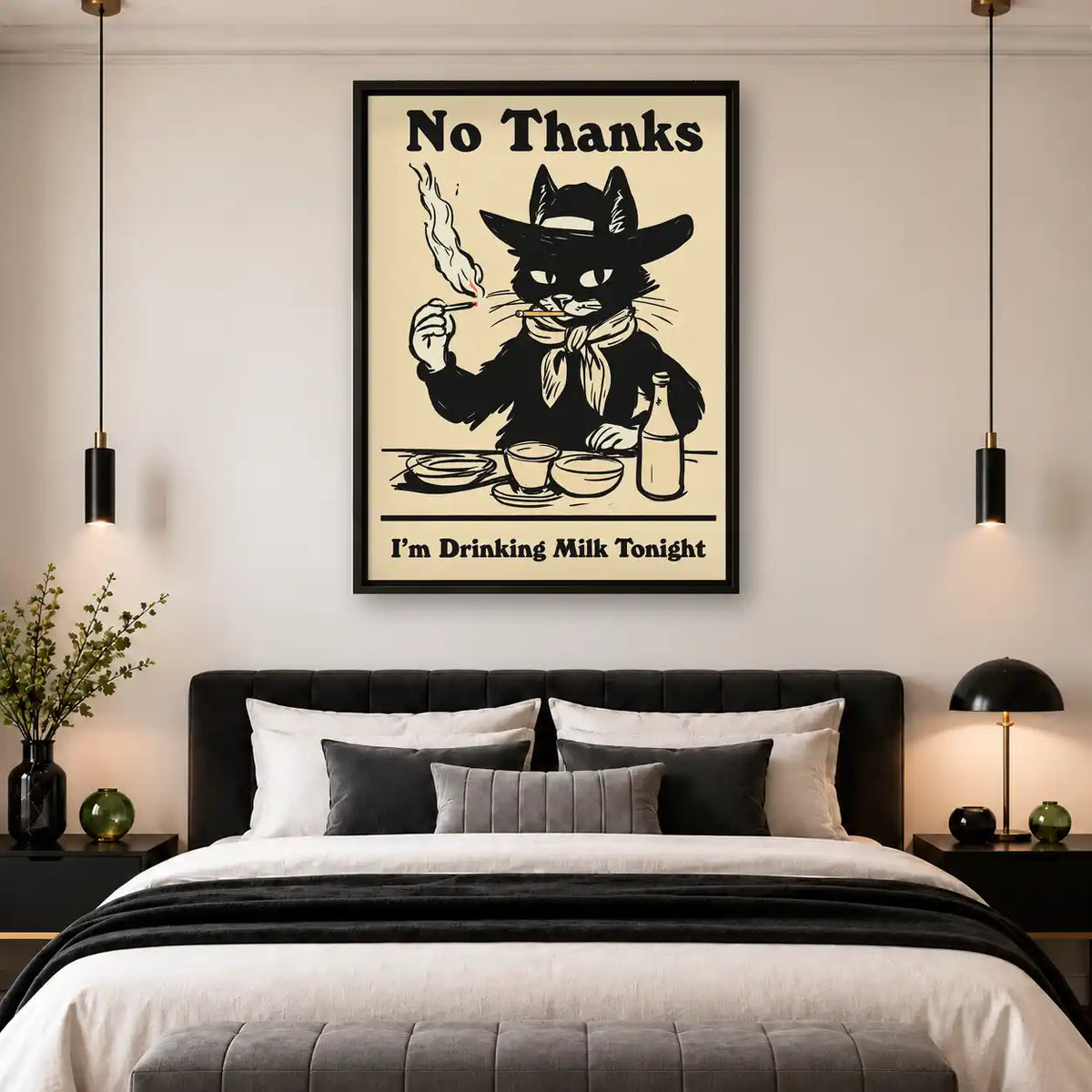 Cowboy Cat Drinking Milk Wall Art 4