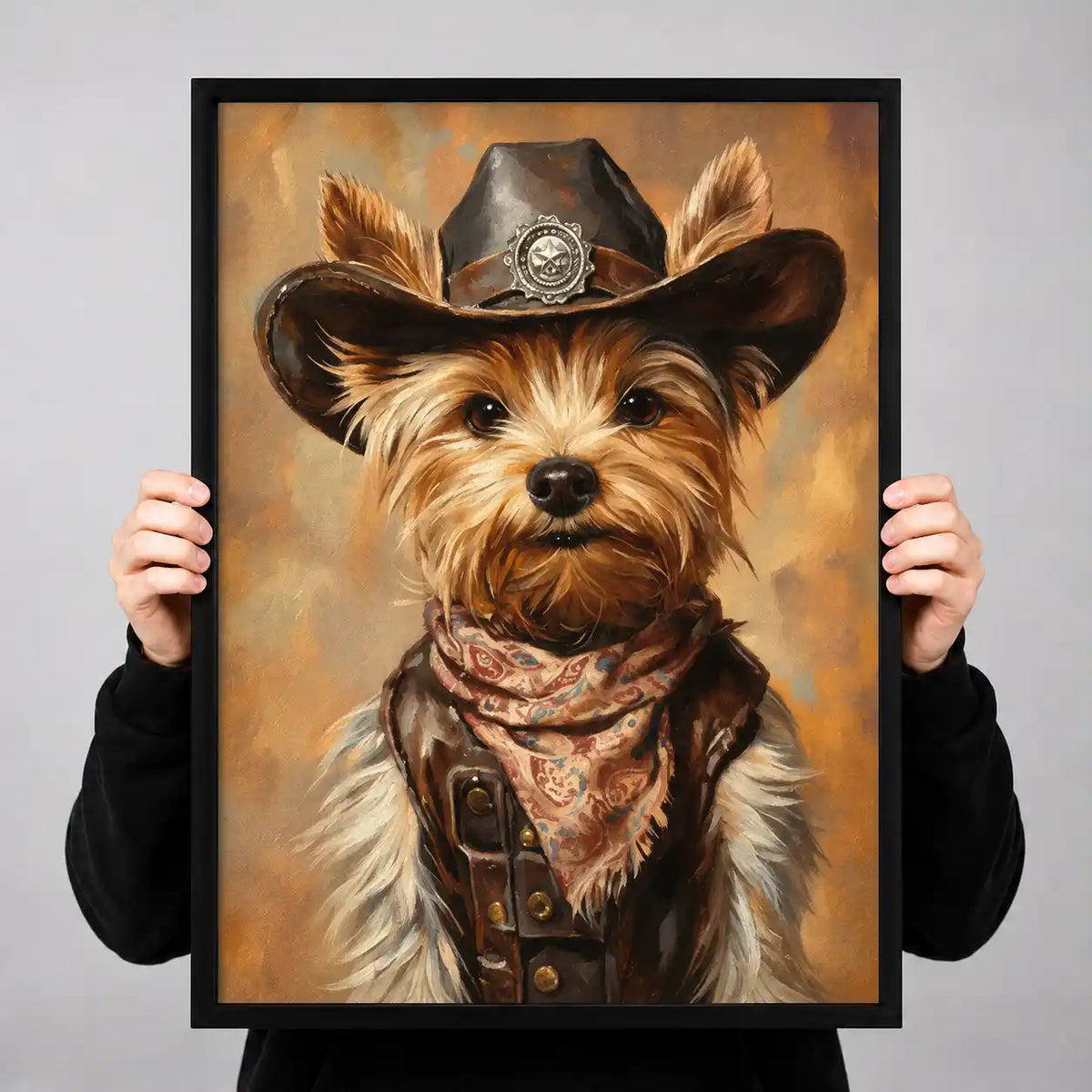 Cowboy Yorkie Portrait Wall Art 3