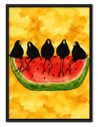 Crows Eating Watermelon Wall Art 1