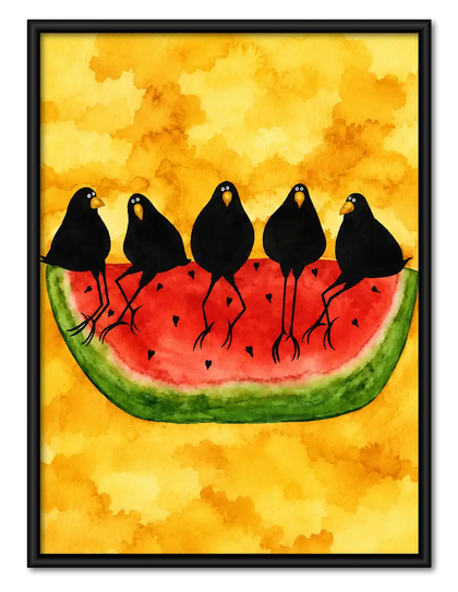 Crows Eating Watermelon Wall Art