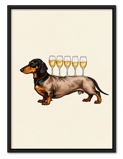 Dachshund Balancing Wine Glasses Wall Art 1
