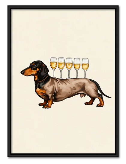 Dachshund Balancing Wine Glasses Wall Art