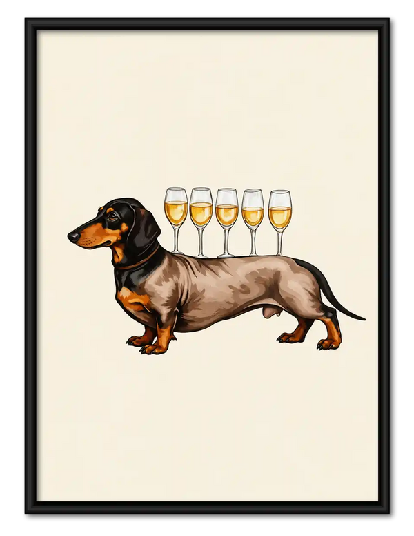 Dachshund Balancing Wine Glasses Wall Art