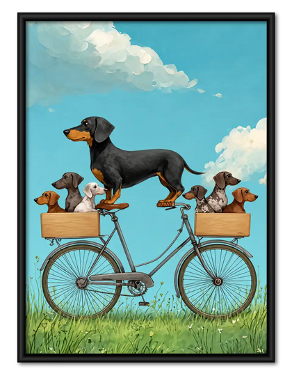 Dachshund Family Bicycle Ride Wall Art