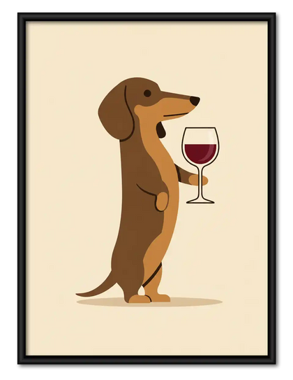 Dachshund Holding Red Wine Wall Art
