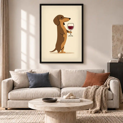 Dachshund Holding Red Wine Wall Art 2