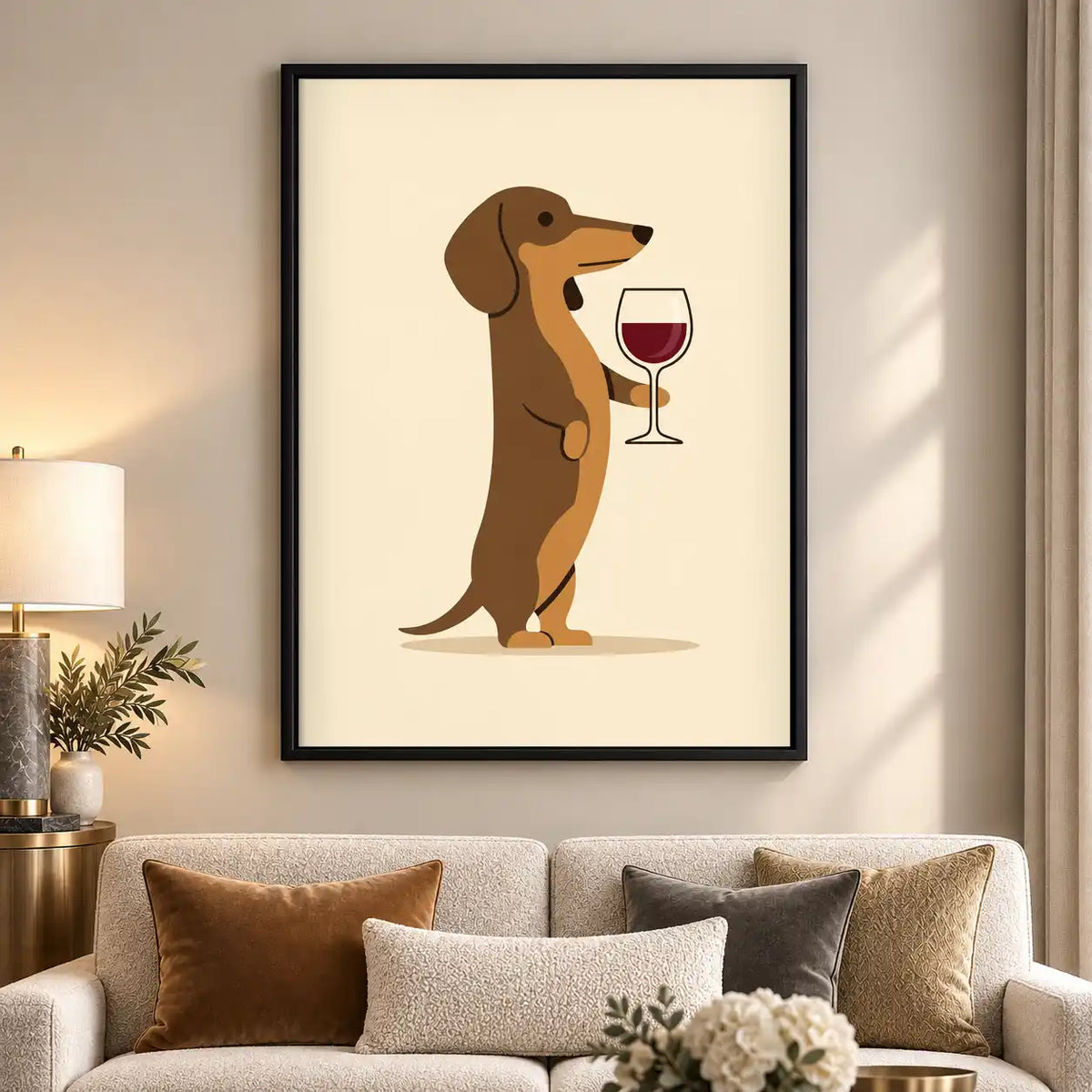 Dachshund Holding Red Wine Wall Art 5