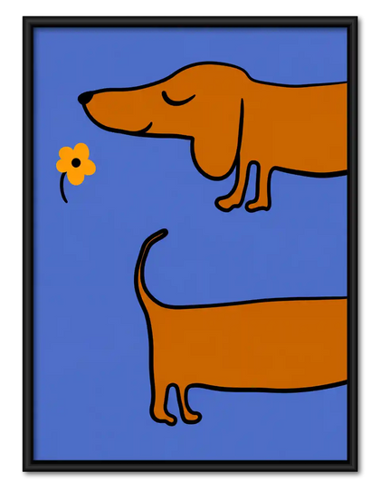 Dachshund Smelling Yellow Flower Wall Art