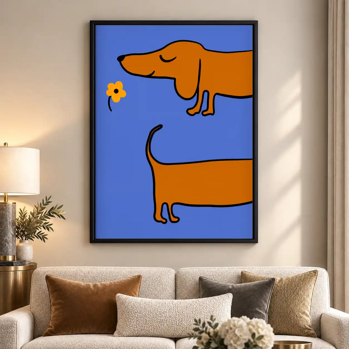 Dachshund Smelling Yellow Flower Wall Art 5