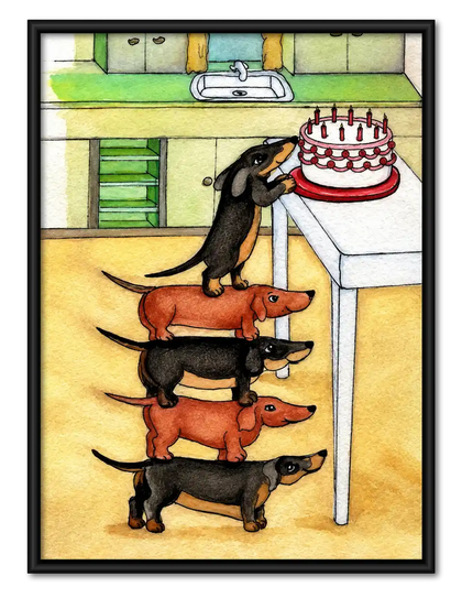 Dachshund Tower Reaching Cake Wall Art
