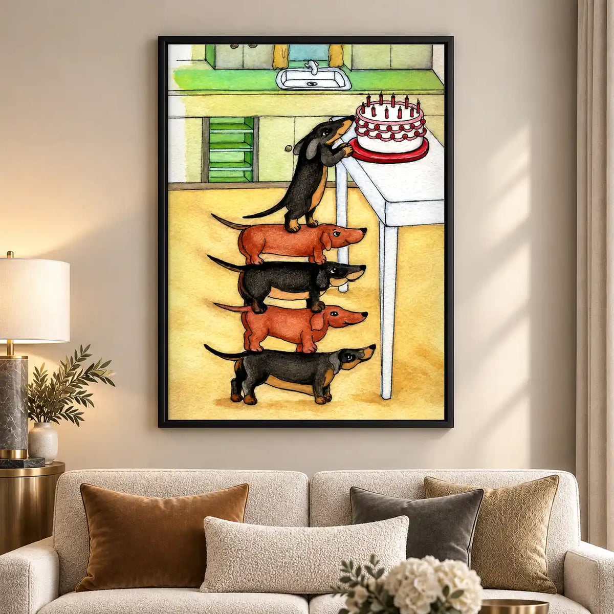 Dachshund Tower Reaching Cake Wall Art 5