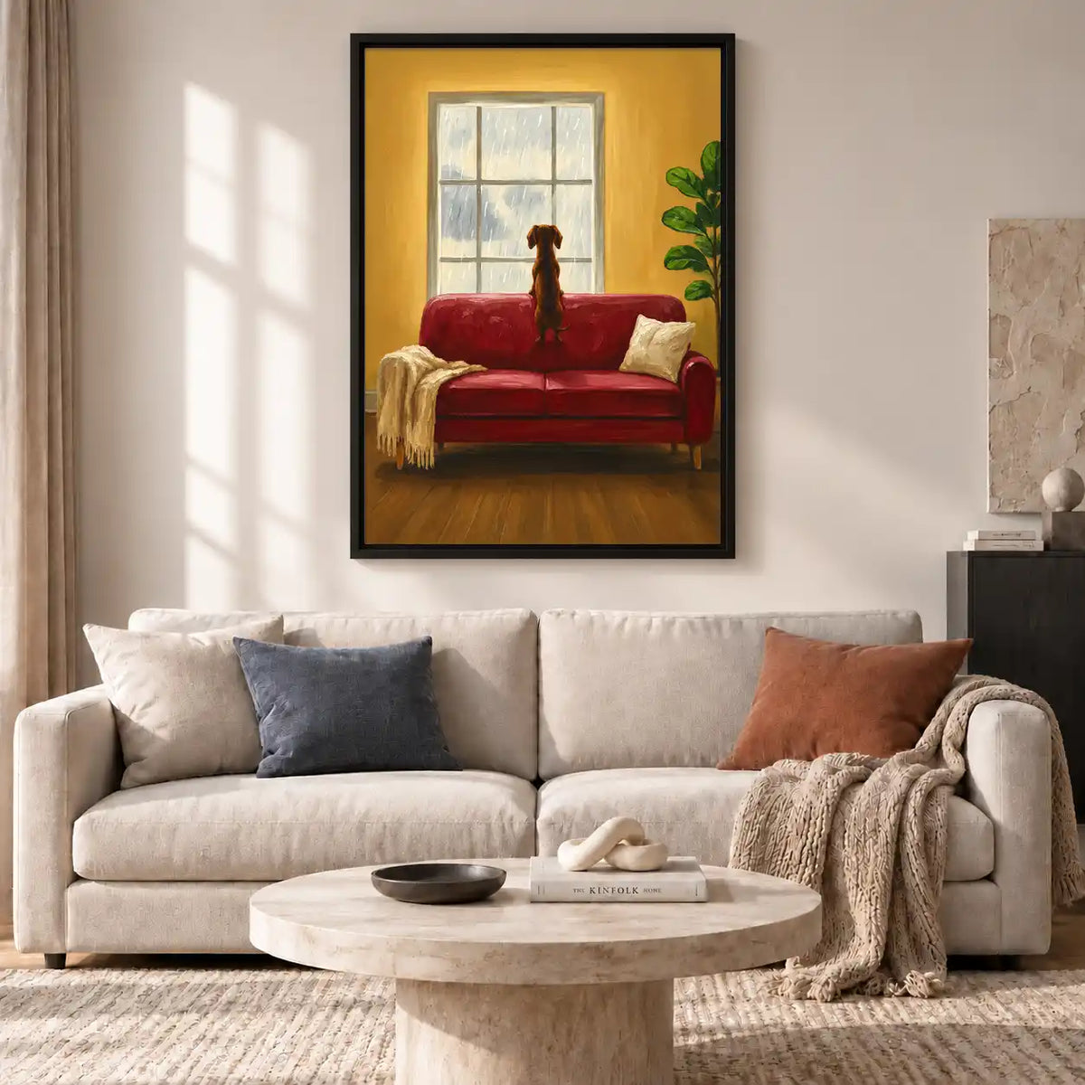 Dachshund Watching Rain From Sofa Wall Art 2