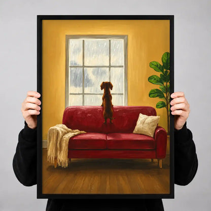 Dachshund Watching Rain From Sofa Wall Art 3