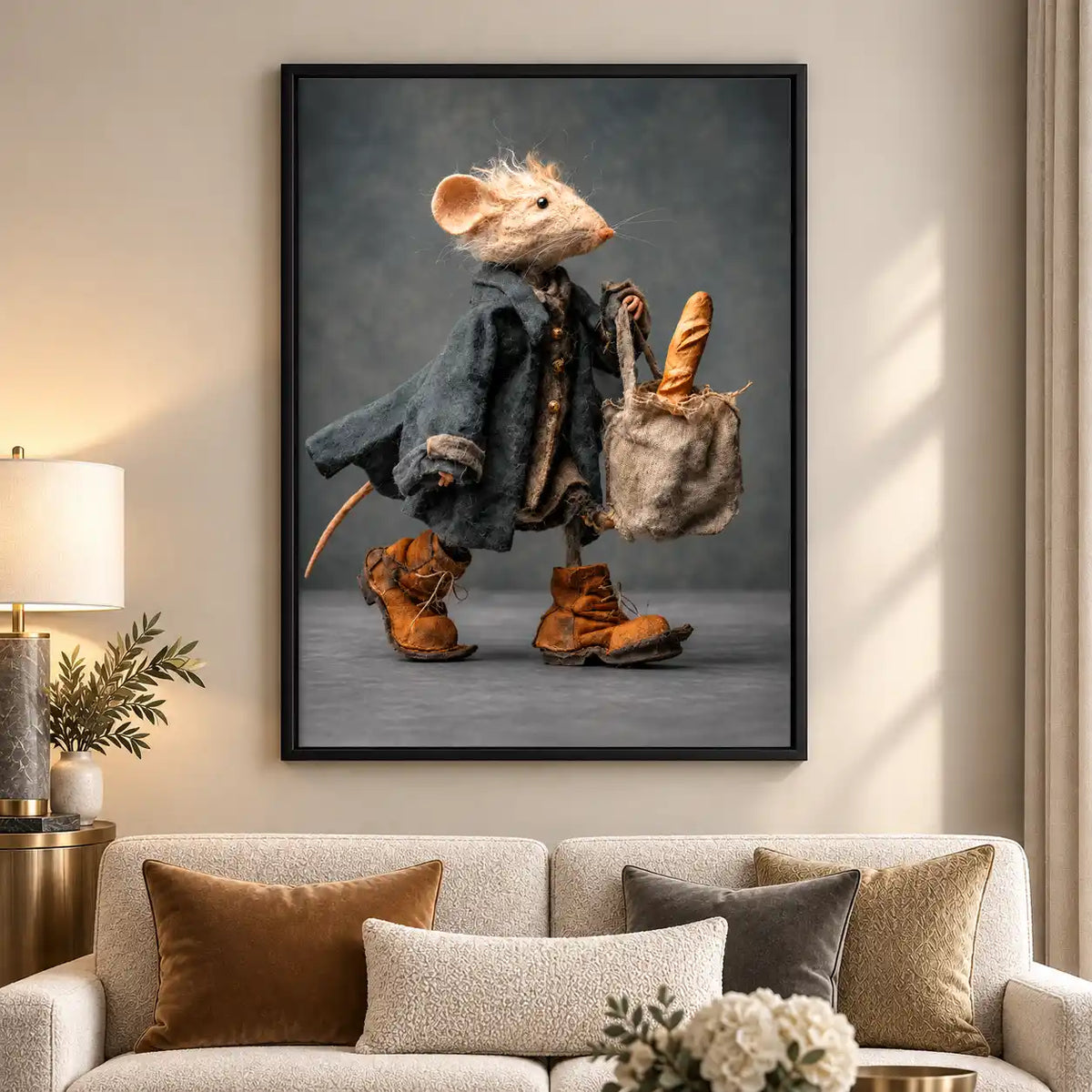 Dapper Mouse Carrying Baguette Wall Art 5