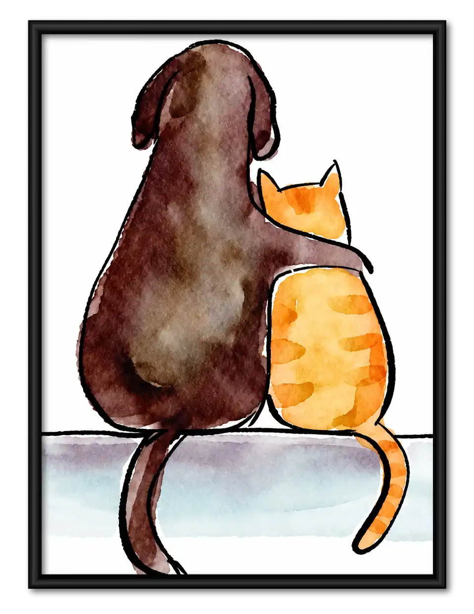 Dog And Cat Sitting Together Wall Art 1