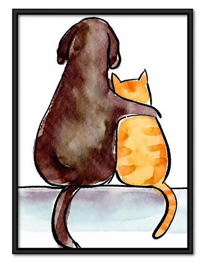 Dog And Cat Sitting Together Wall Art