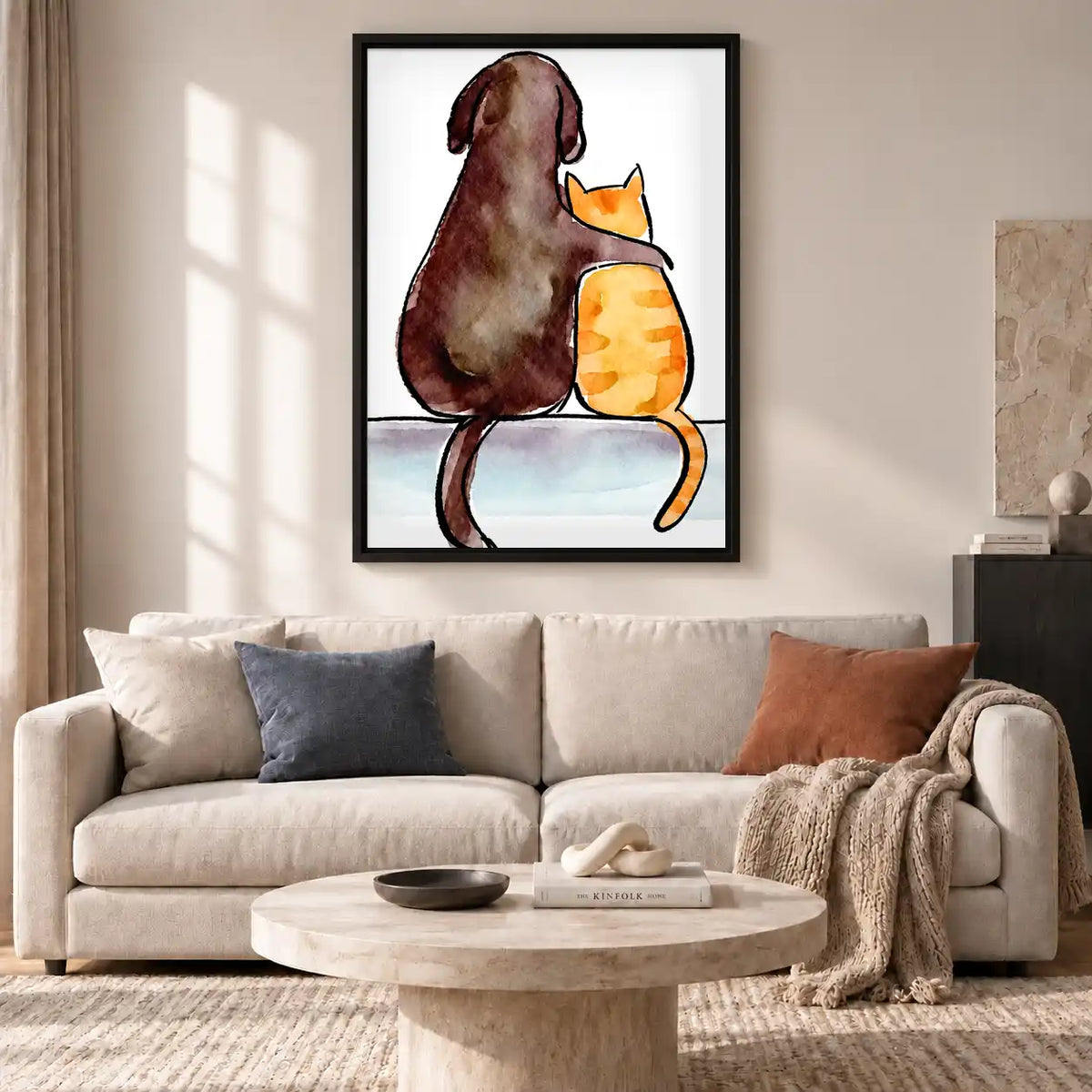 Dog And Cat Sitting Together Wall Art 2