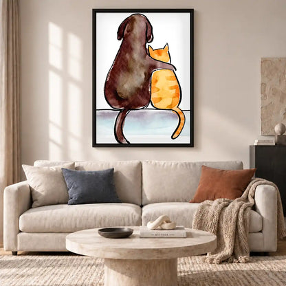Dog And Cat Sitting Together Wall Art 2