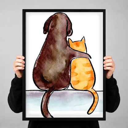 Dog And Cat Sitting Together Wall Art 3