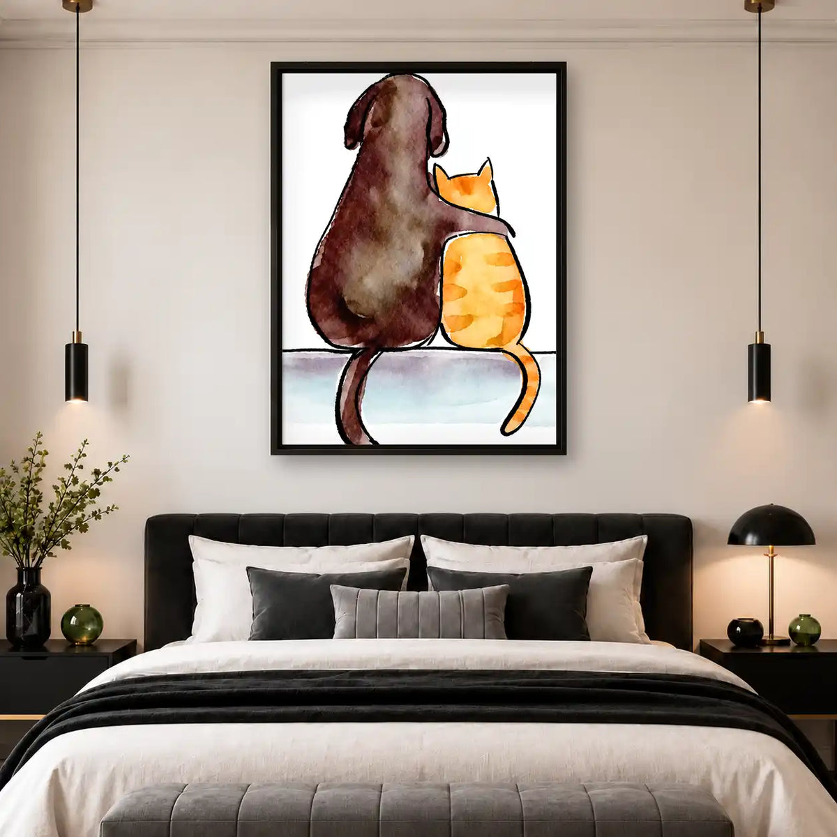 Dog And Cat Sitting Together Wall Art 4