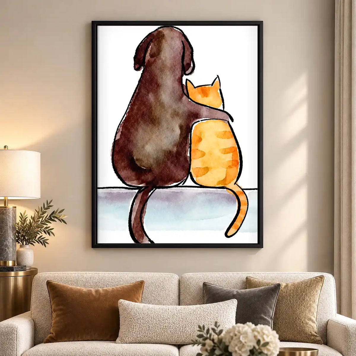 Dog And Cat Sitting Together Wall Art 5