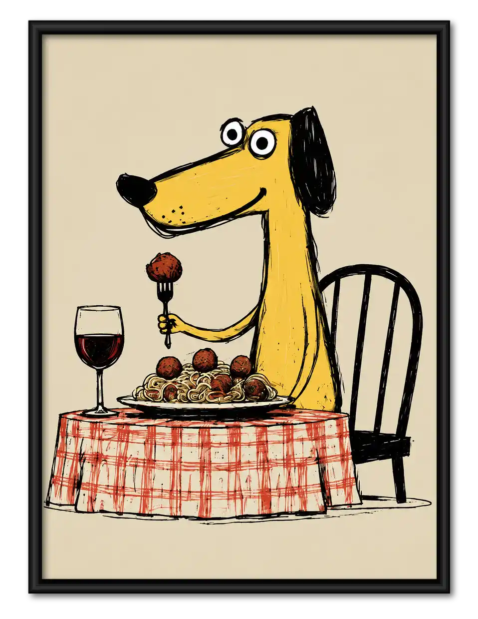 Dog Dining On Spaghetti Wall Art 1