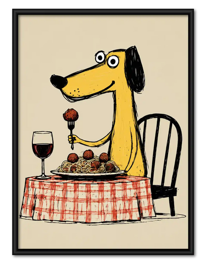 Dog Dining On Spaghetti Wall Art