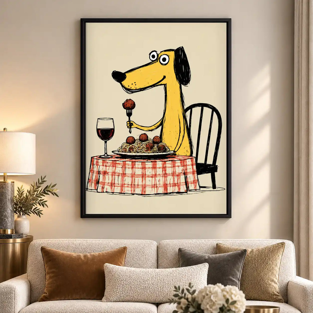 Dog Dining On Spaghetti Wall Art 5