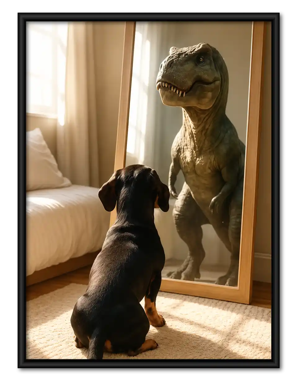 Dog Meeting Mirror Dinosaur Wall Art 1