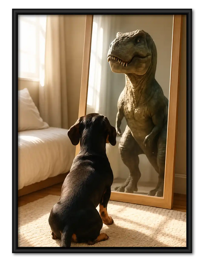 Dog Meeting Mirror Dinosaur Wall Art