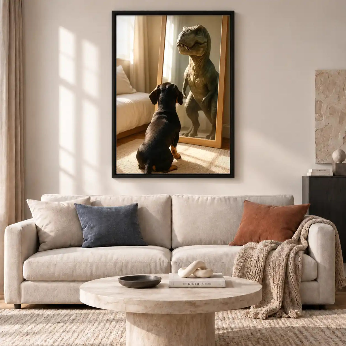 Dog Meeting Mirror Dinosaur Wall Art 2