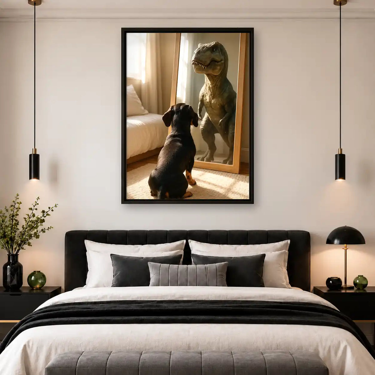 Dog Meeting Mirror Dinosaur Wall Art 4