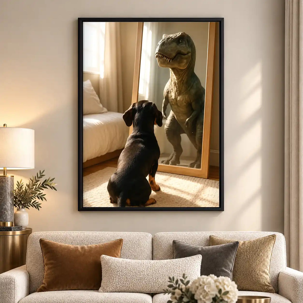 Dog Meeting Mirror Dinosaur Wall Art 5