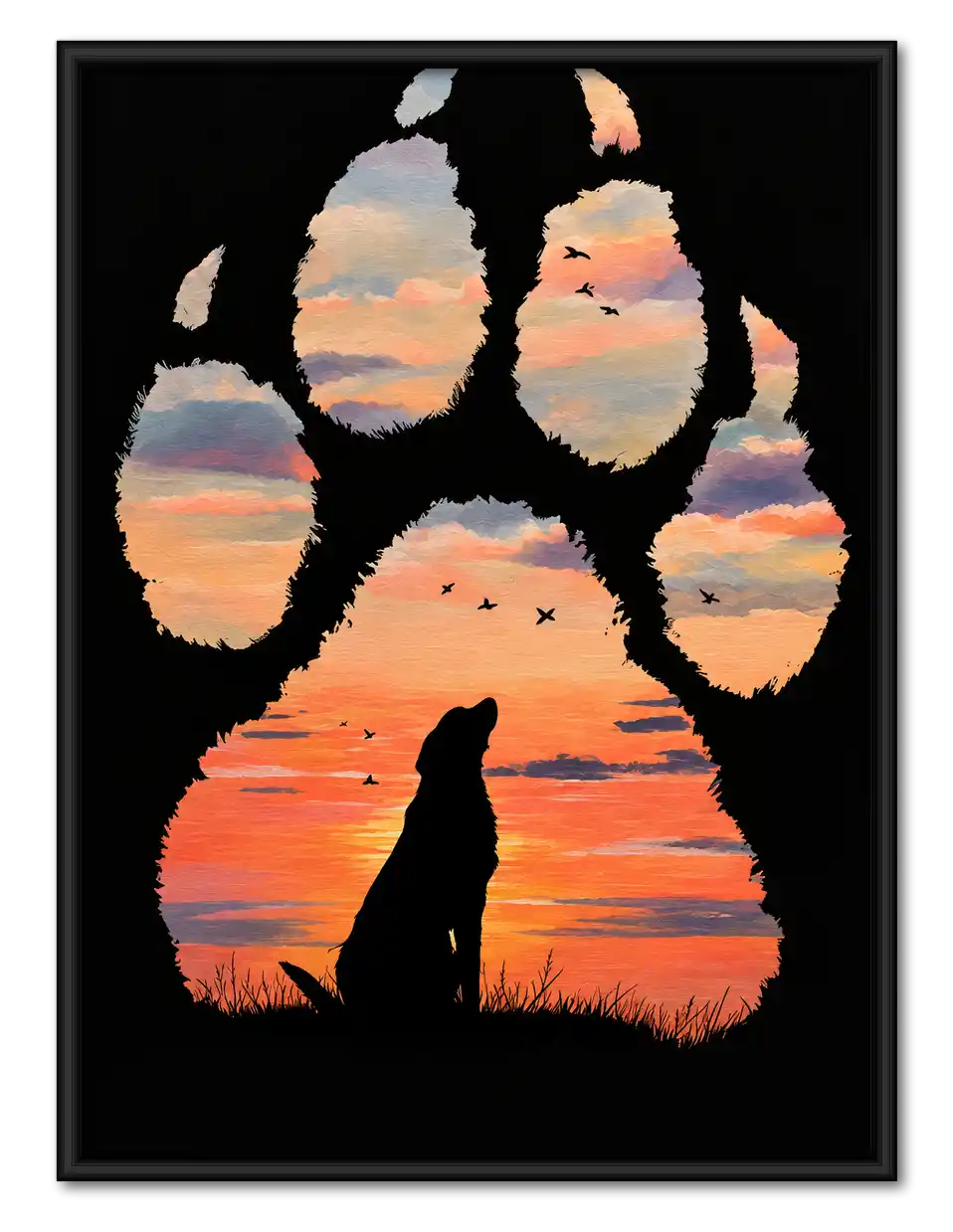 Dog Paw Sunset Silhouette Wall Art 1