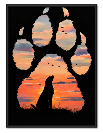 Dog Paw Sunset Silhouette Wall Art