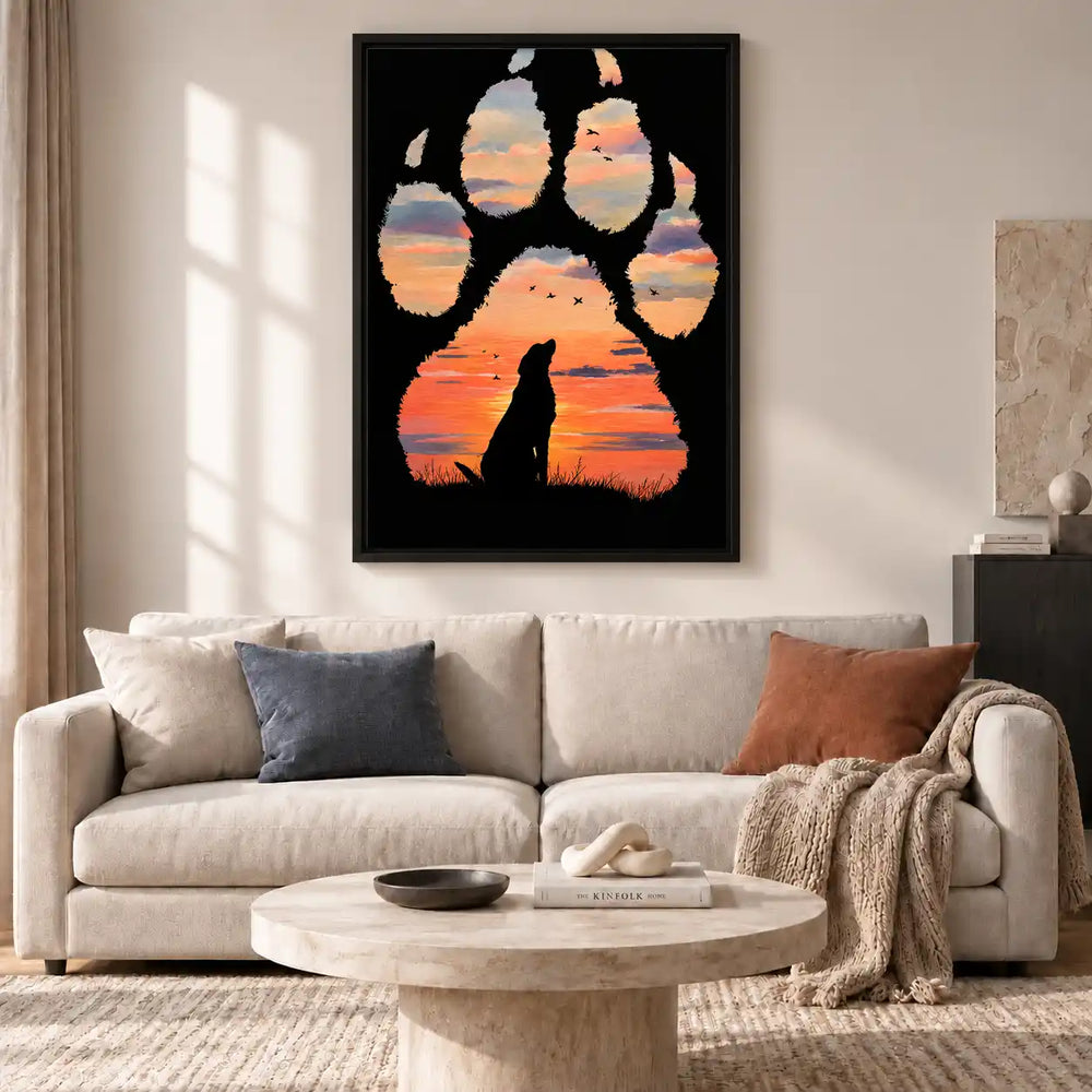 Dog Paw Sunset Silhouette Wall Art 2