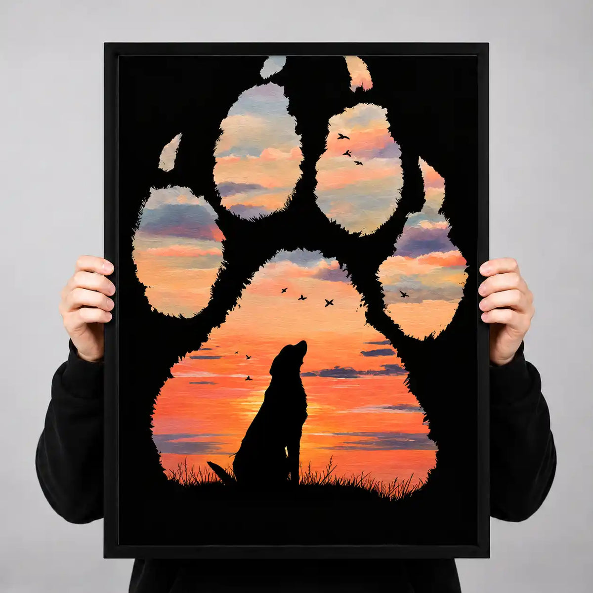 Dog Paw Sunset Silhouette Wall Art 3
