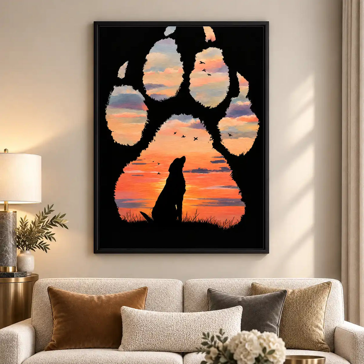 Dog Paw Sunset Silhouette Wall Art 5