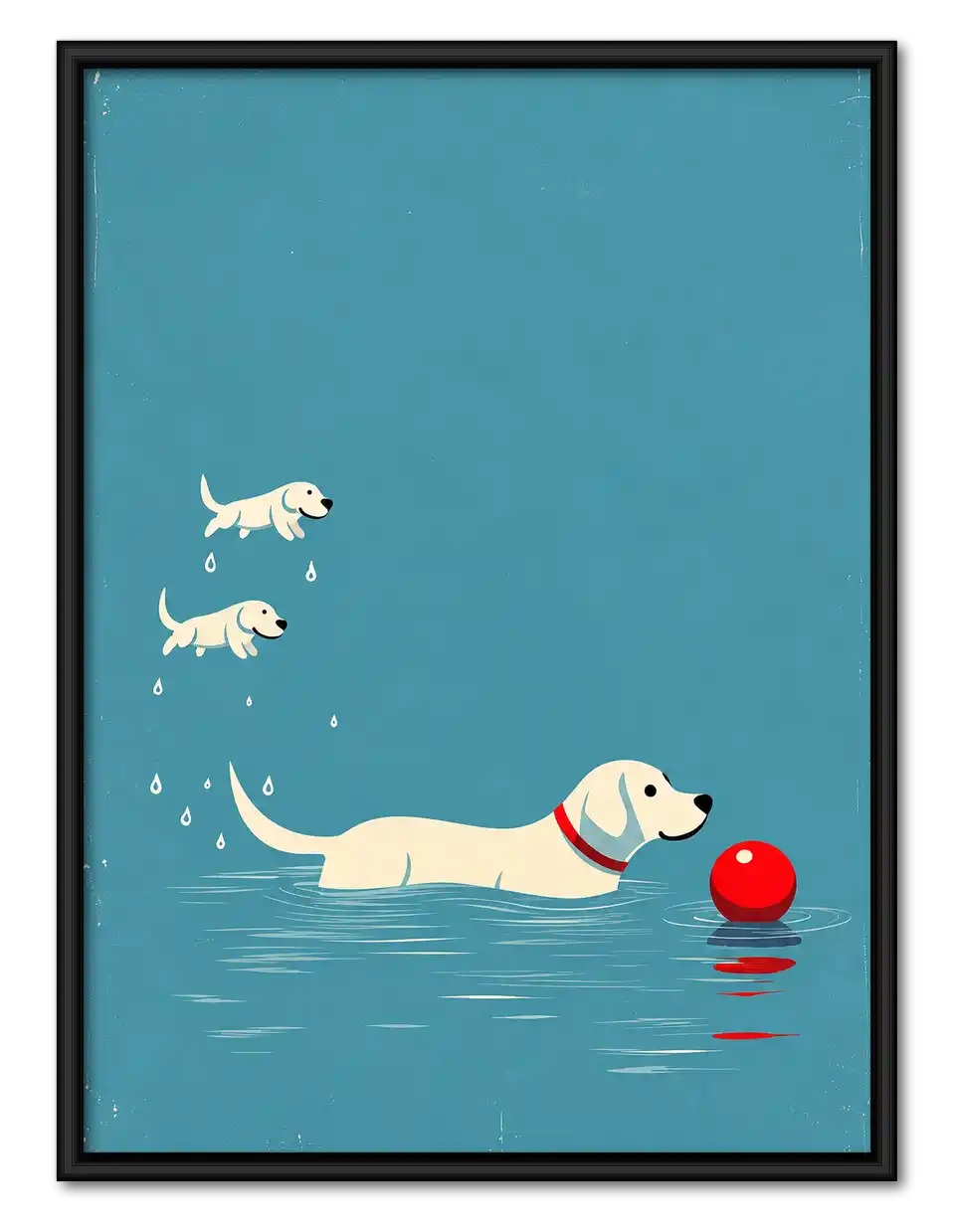 Dog Swimming Toward Red Ball Wall Art 1