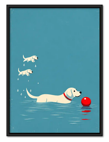 Dog Swimming Toward Red Ball Wall Art