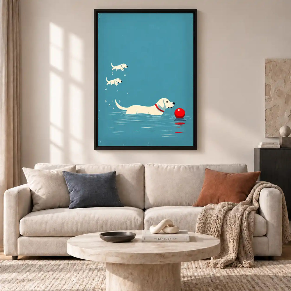 Dog Swimming Toward Red Ball Wall Art 2