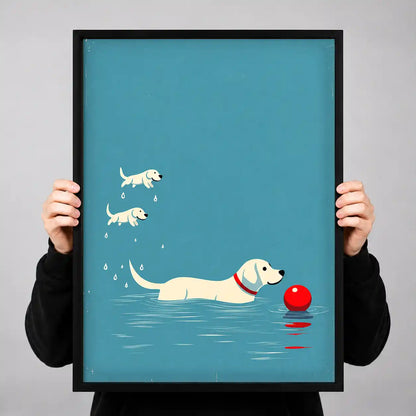 Dog Swimming Toward Red Ball Wall Art 3