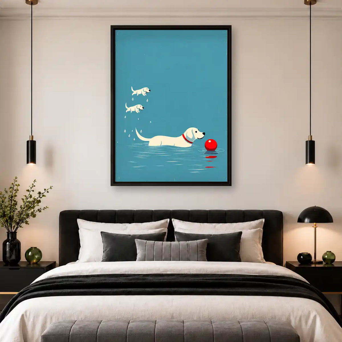 Dog Swimming Toward Red Ball Wall Art 4