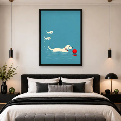 Dog Swimming Toward Red Ball Wall Art 4