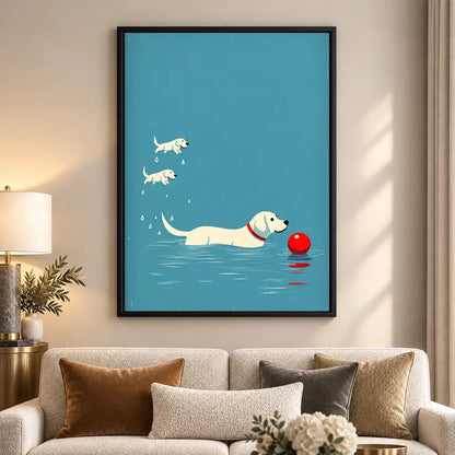 Dog Swimming Toward Red Ball Wall Art 5