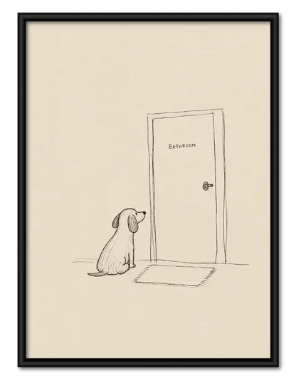 Dog Waiting At Bathroom Door Wall Art 1